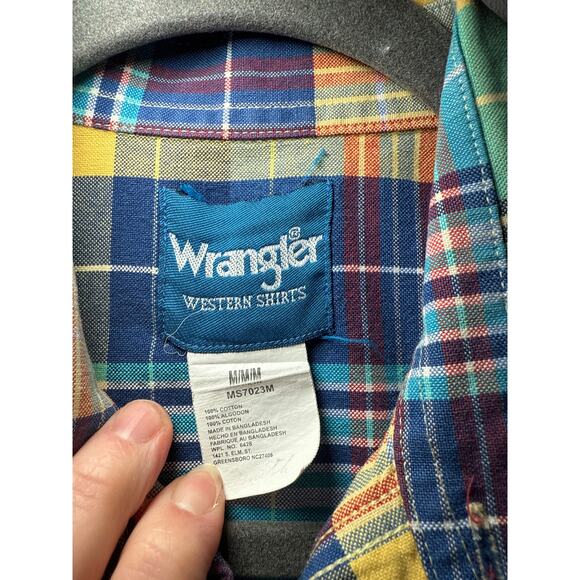 Wrangler Pearl Snap Med Mens Bright Color Short Sleeve Plaid Western Shirt - Picture 2 of 14
